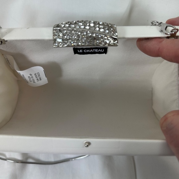 White Satin Clutch Purse with Diamond Clasp - Picture 7 of 7